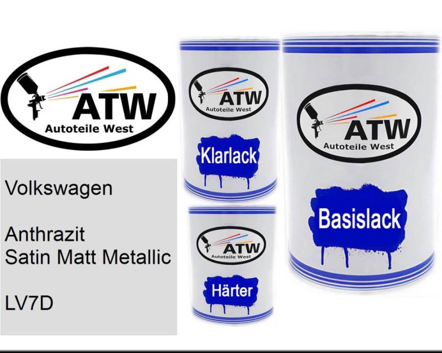 Volkswagen, Anthrazit Satin Matt Metallic, LV7D: 500ml Lackdose + 500ml Klarlack + 250ml Härter - Set, von ATW Autoteile West.